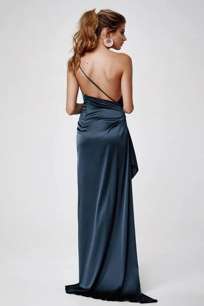 Beautiful Timeless Special Occasion Sophisticated Elegant Gold Satin Sleeveless Floor-Length Prom Dress