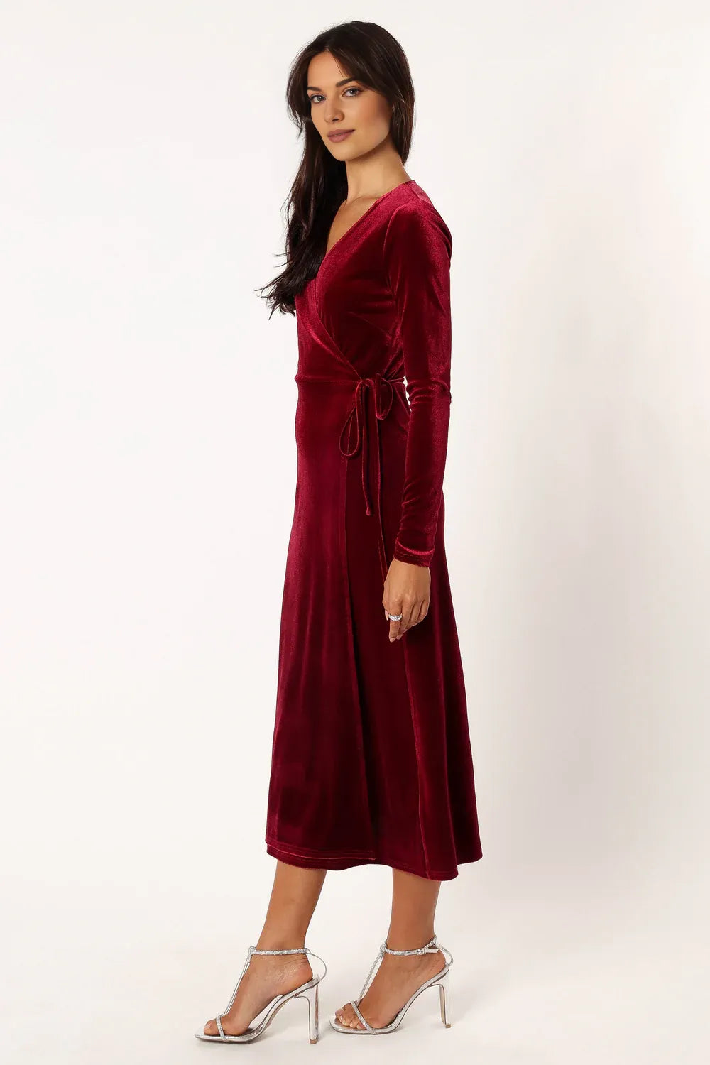 Stylish Refined Beautiful Timeless Elegant Burgundy Velvet Long Sleeve Long Prom Dress