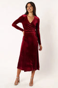 Stylish Refined Beautiful Timeless Elegant Burgundy Velvet Long Sleeve Long Prom Dress