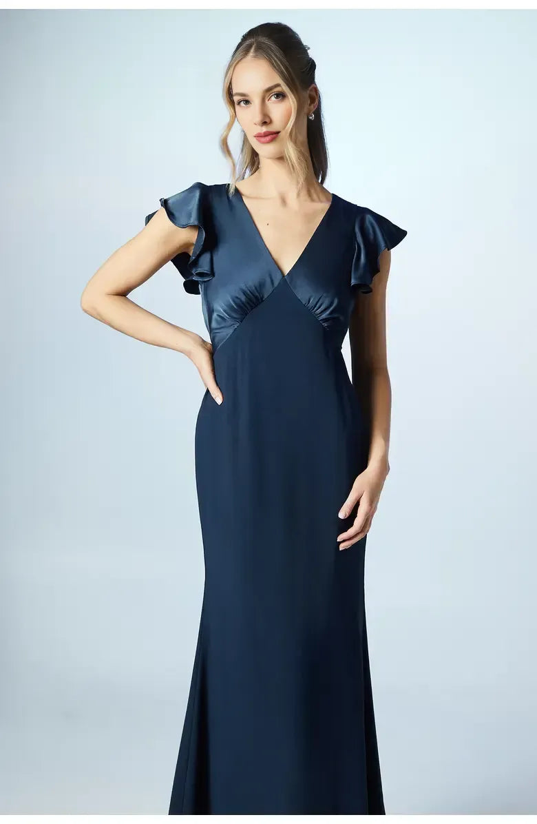 Stylish Refined Beautiful Elegant Emerald Green Satin Short Sleeve Floor-Length Prom Dress