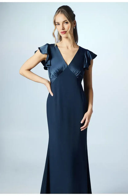 Stylish Refined Beautiful Elegant Emerald Green Satin Short Sleeve Floor-Length Prom Dress