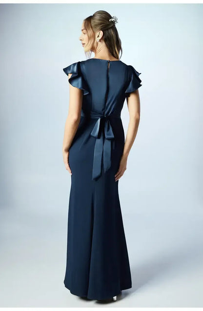 Stylish Refined Beautiful Elegant Emerald Green Satin Short Sleeve Floor-Length Prom Dress