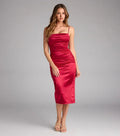Special Occasion Sophisticated Graceful Elegant Red Satin Square Neck Sleeveless Tea-Length Prom Dress
