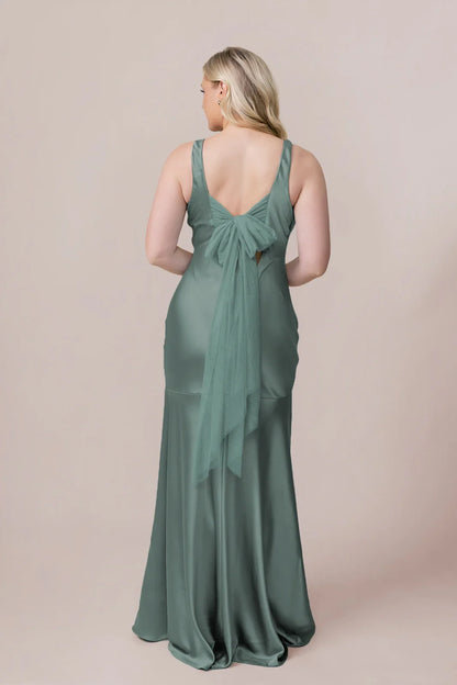 Special Occasion Elegant Blush Pink Satin Mermaid Scoop Neck Sleeveless Floor-Length Prom Dress