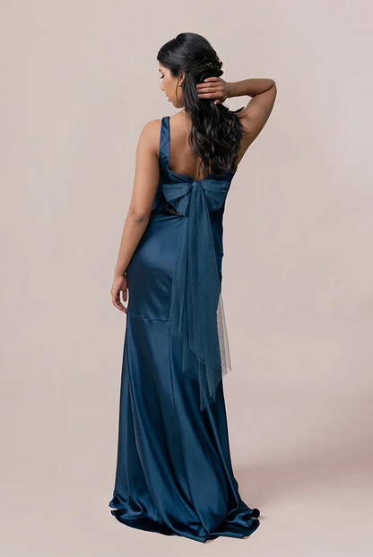 Special Occasion Elegant Blush Pink Satin Mermaid Scoop Neck Sleeveless Floor-Length Prom Dress