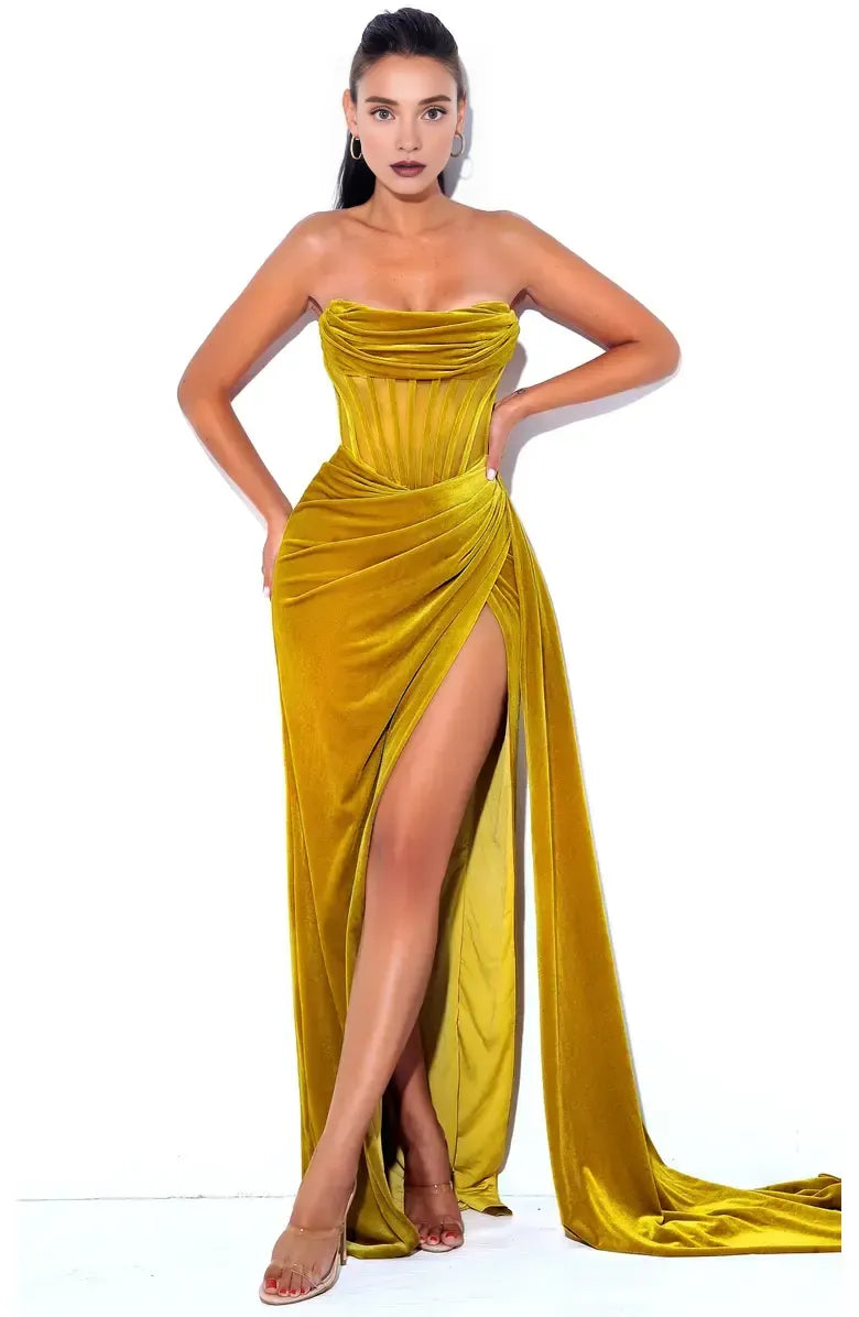 Special Occasion Sophisticated Graceful Elegant Red Velvet Mermaid Strapless Sleeveless Floor-Length Prom Dress