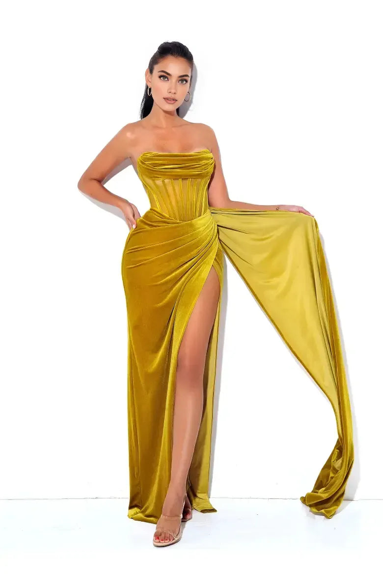 Special Occasion Sophisticated Graceful Elegant Red Velvet Mermaid Strapless Sleeveless Floor-Length Prom Dress