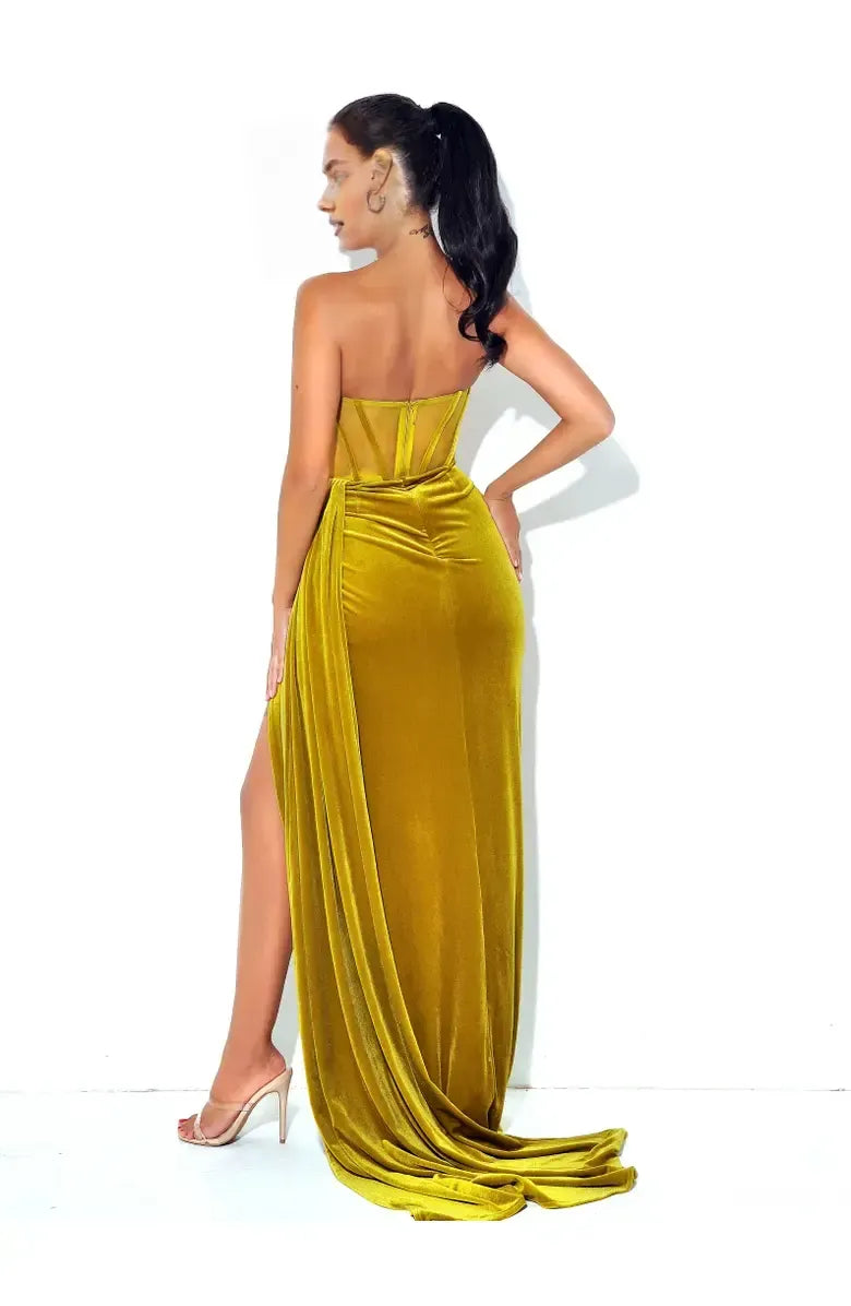 Special Occasion Sophisticated Graceful Elegant Red Velvet Mermaid Strapless Sleeveless Floor-Length Prom Dress