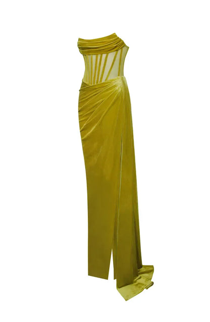 Special Occasion Sophisticated Graceful Elegant Red Velvet Mermaid Strapless Sleeveless Floor-Length Prom Dress