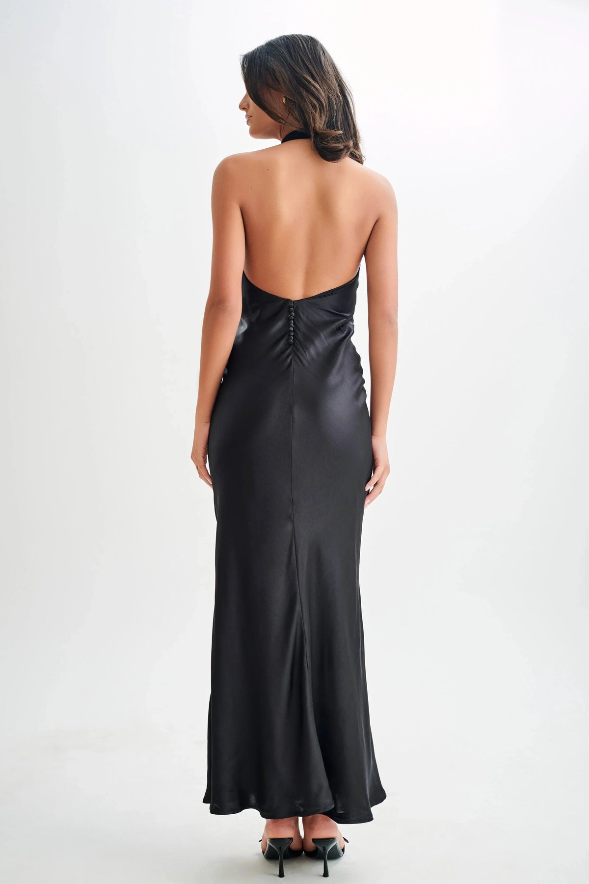 Stylish Refined Beautiful Timeless Chic Elegant Black Satin Sleeveless Long Prom Dress