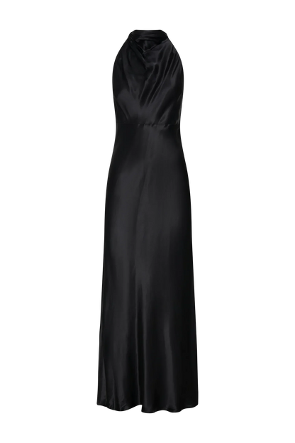 Stylish Refined Beautiful Timeless Chic Elegant Black Satin Sleeveless Long Prom Dress