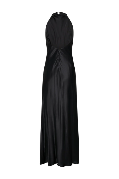Stylish Refined Beautiful Timeless Chic Elegant Black Satin Sleeveless Long Prom Dress