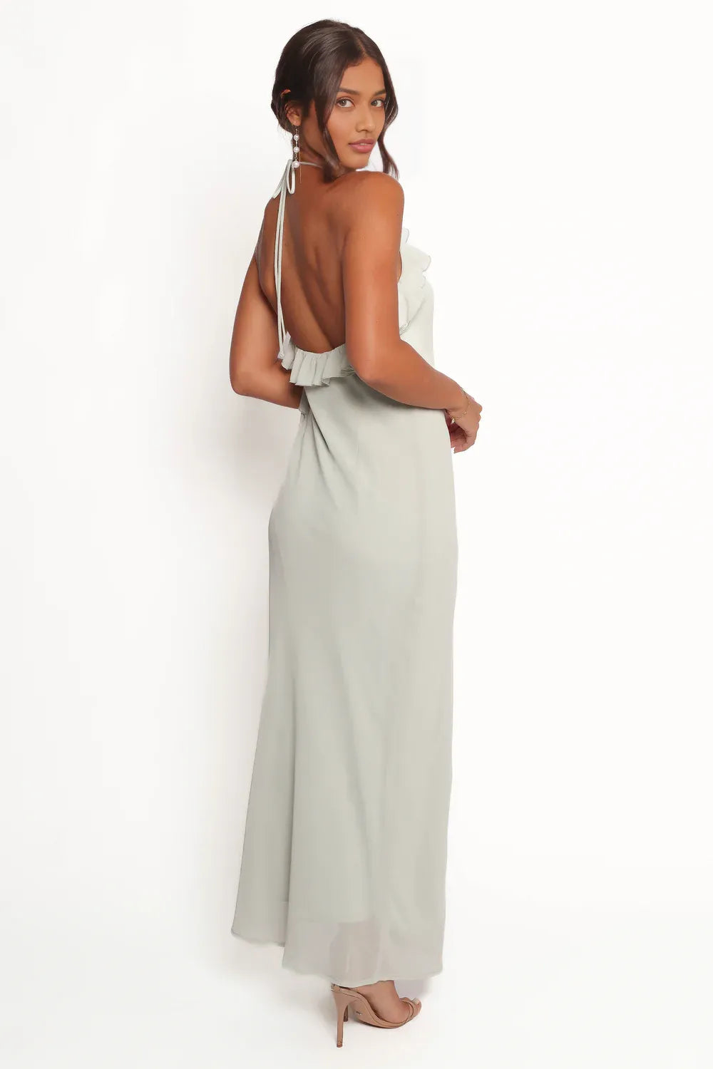 Beautiful Timeless Special Occasion Elegant Sage Green Sheath Halter Sleeveless Prom Dress
