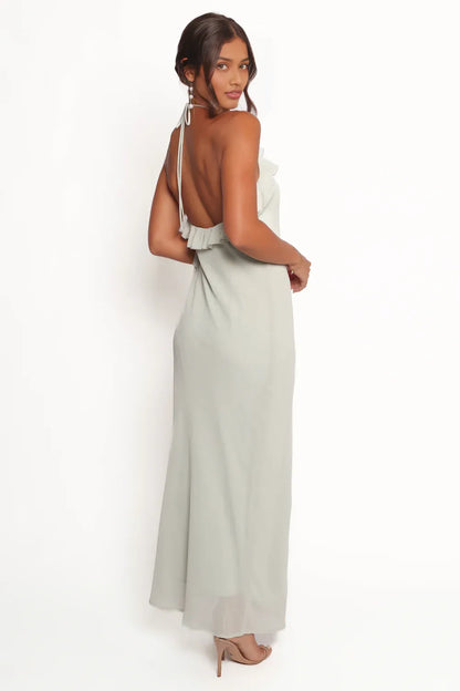 Beautiful Timeless Special Occasion Elegant Sage Green Sheath Halter Sleeveless Prom Dress