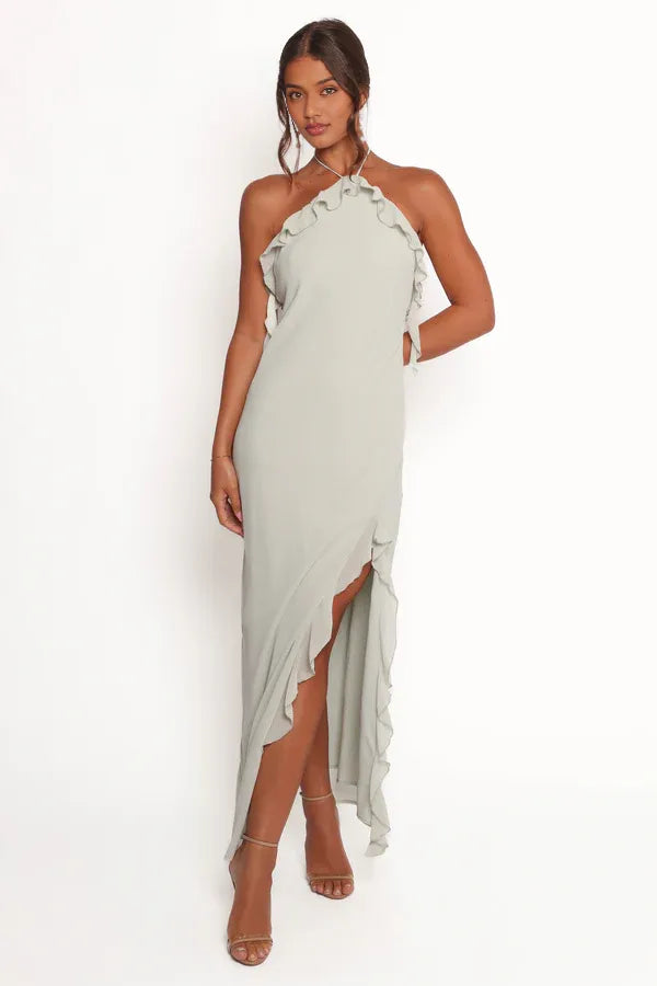 Beautiful Timeless Special Occasion Elegant Sage Green Sheath Halter Sleeveless Prom Dress