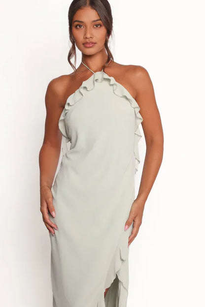 Beautiful Timeless Special Occasion Elegant Sage Green Sheath Halter Sleeveless Prom Dress