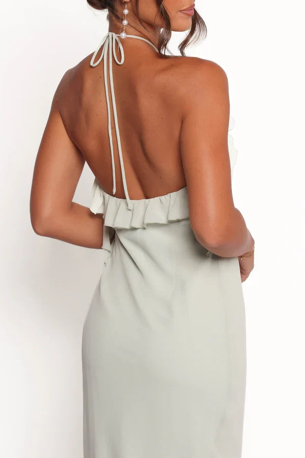 Beautiful Timeless Special Occasion Elegant Sage Green Sheath Halter Sleeveless Prom Dress
