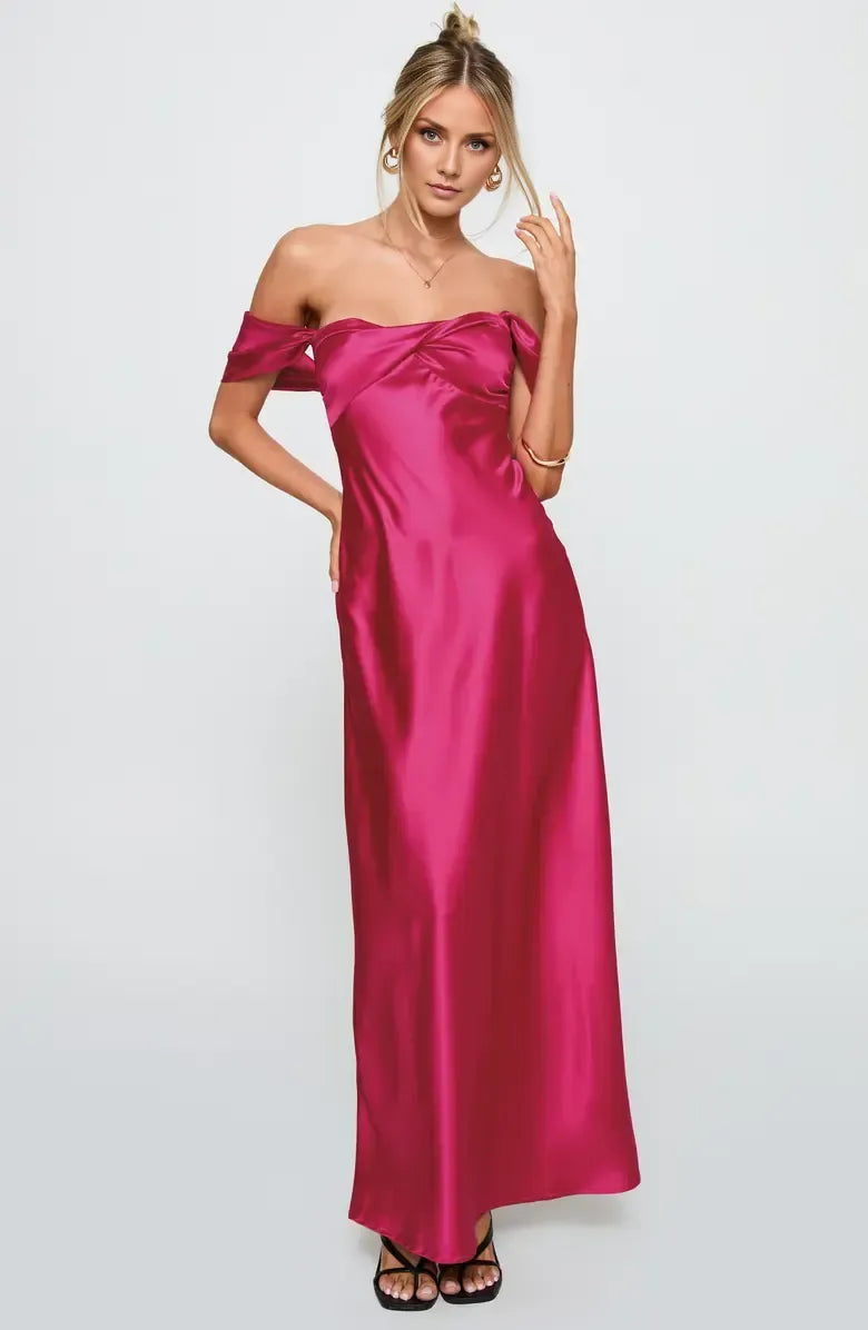 Stylish Refined Beautiful Elegant Hot Pink Satin Sheath Sleeveless Floor-Length Prom Dress