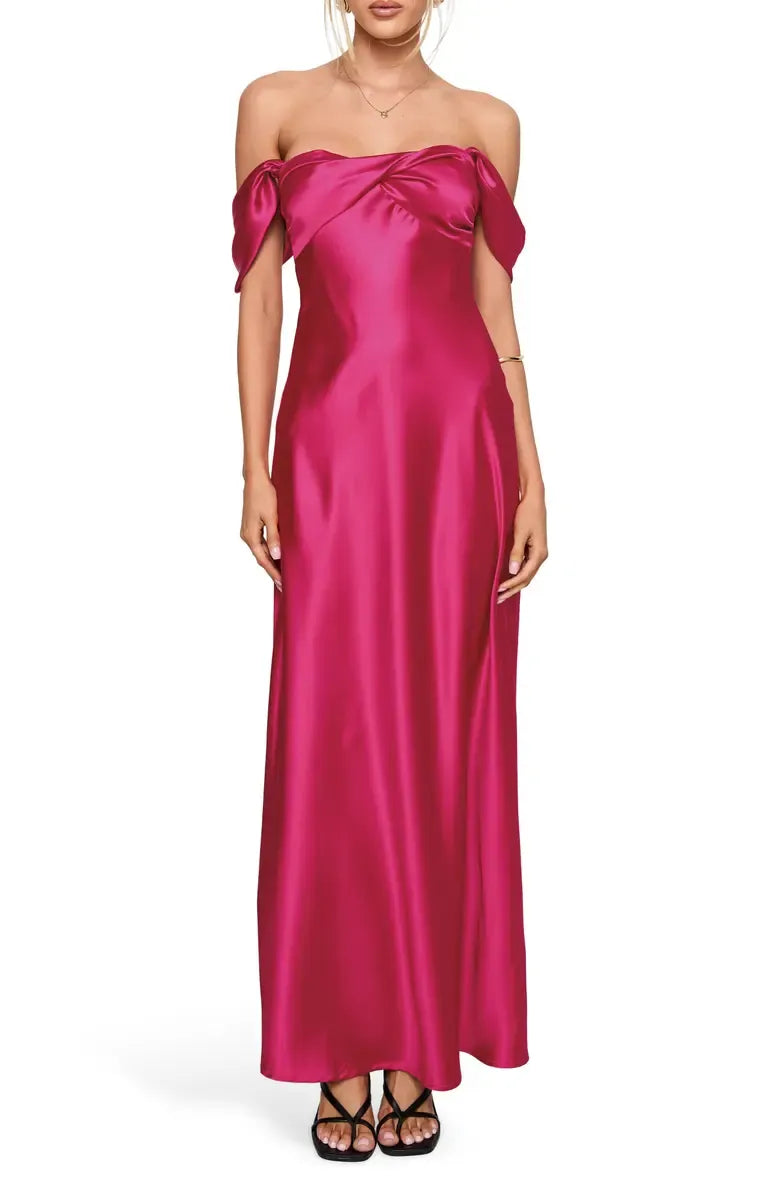 Stylish Refined Beautiful Elegant Hot Pink Satin Sheath Sleeveless Floor-Length Prom Dress