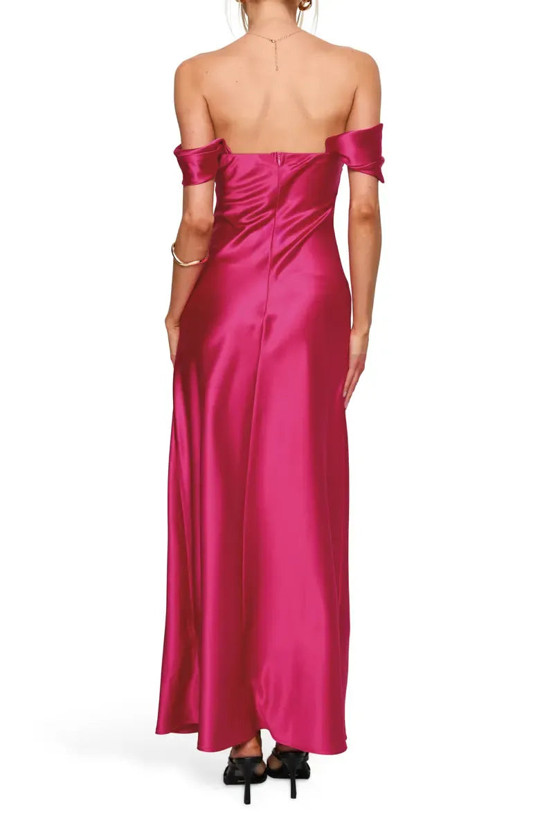 Stylish Refined Beautiful Elegant Hot Pink Satin Sheath Sleeveless Floor-Length Prom Dress