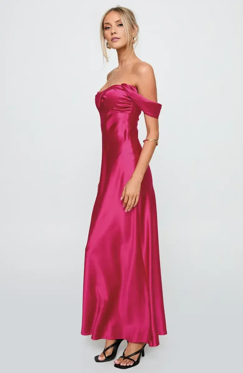 Stylish Refined Beautiful Elegant Hot Pink Satin Sheath Sleeveless Floor-Length Prom Dress