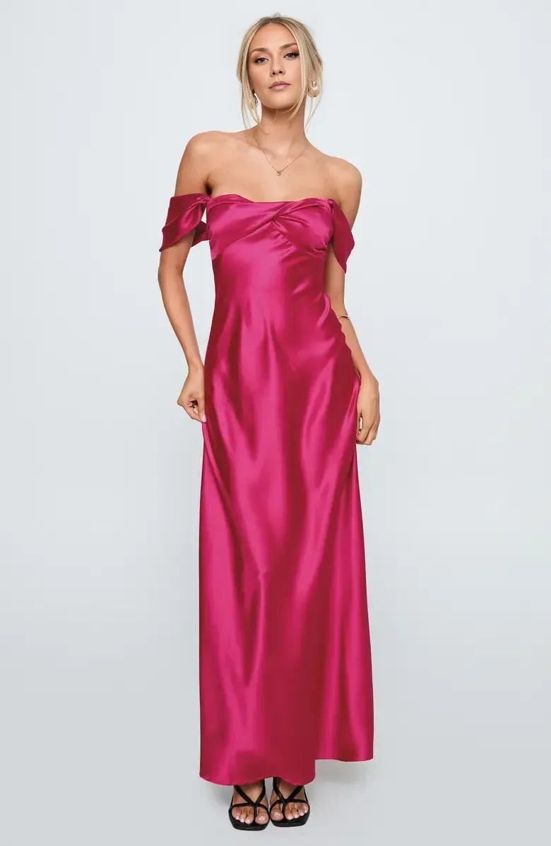 Stylish Refined Beautiful Elegant Hot Pink Satin Sheath Sleeveless Floor-Length Prom Dress