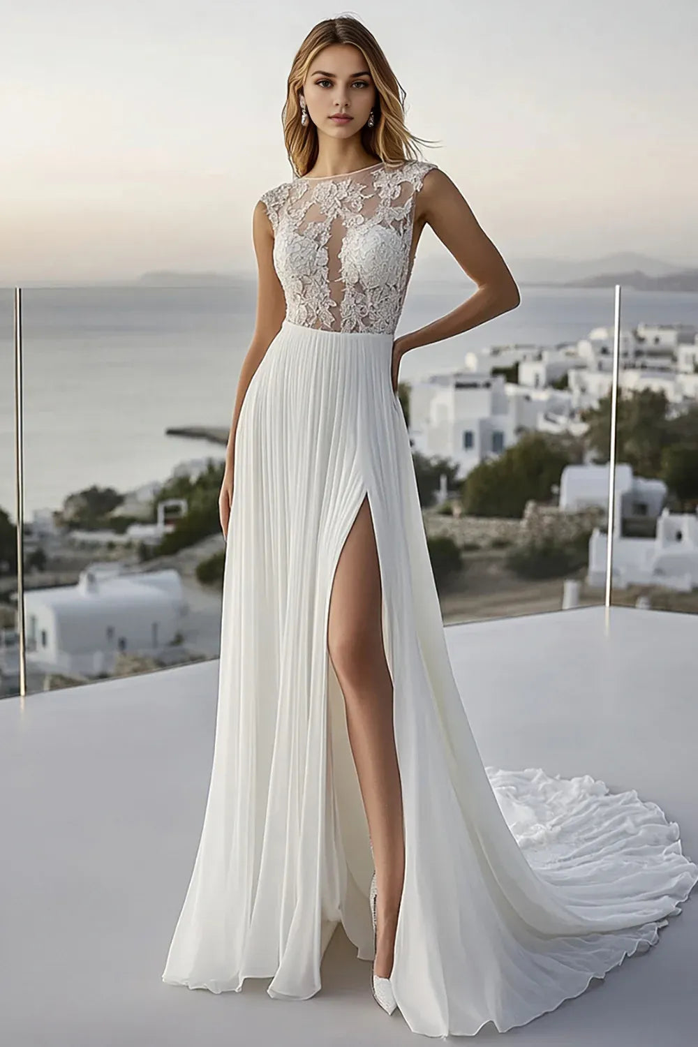 Graceful Stylish Refined Beautiful Timeless Chic Elegant Ivory Chiffon Sleeveless Wedding Dress