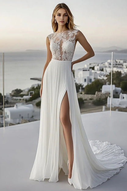 Graceful Stylish Refined Beautiful Timeless Chic Elegant Ivory Chiffon Sleeveless Wedding Dress
