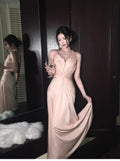 Coral Alluring Mermaid Halter-Neck Ruched Powder Long Party Dresses