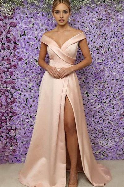 Elegant Red Slit A-Line Off-the-Shoulder Sleeveless Classic-Back Floor-Length Prom Dress