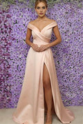Alluring Off-the-Shoulder Prom Dresses Side Slit Sleeveless Evening Dresses