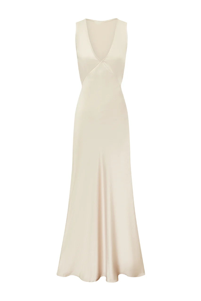 Special Occasion Sophisticated Graceful Stylish Refined Elegant Champagne Satin Sheath Sleeveless Prom Dress