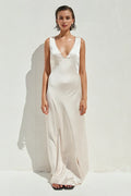 Special Occasion Sophisticated Graceful Stylish Refined Elegant Champagne Satin Sheath Sleeveless Prom Dress