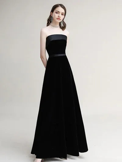 Elegant Red A-Line Strapless Classic-Sleeve Classic-Back Floor-Length Evening Dress