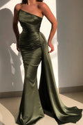 Green Amazing Strapless Sleeveless Mermaid Evening Dresses With Ruffles