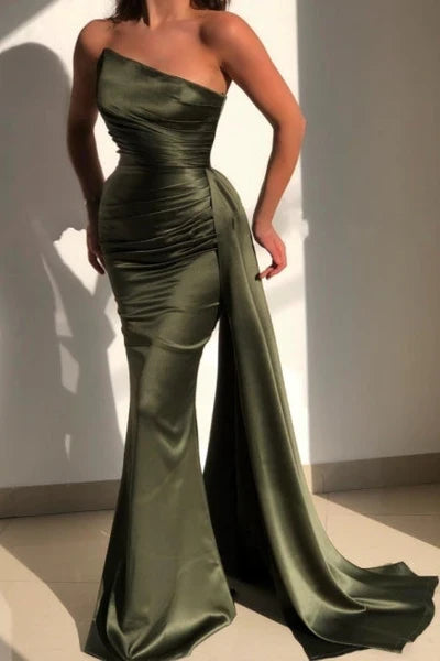Green Amazing Strapless Sleeveless Mermaid Evening Dresses With Ruffles