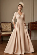 Apricot A Line V-Neck Mother of the Bride Dress