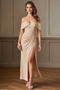 Apricot Sheath Mother of the Bride Dress with Slit