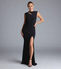 Elegant Mermaid Cutout Neck Sleeveless Plain Back Slit Long Evening Dress
