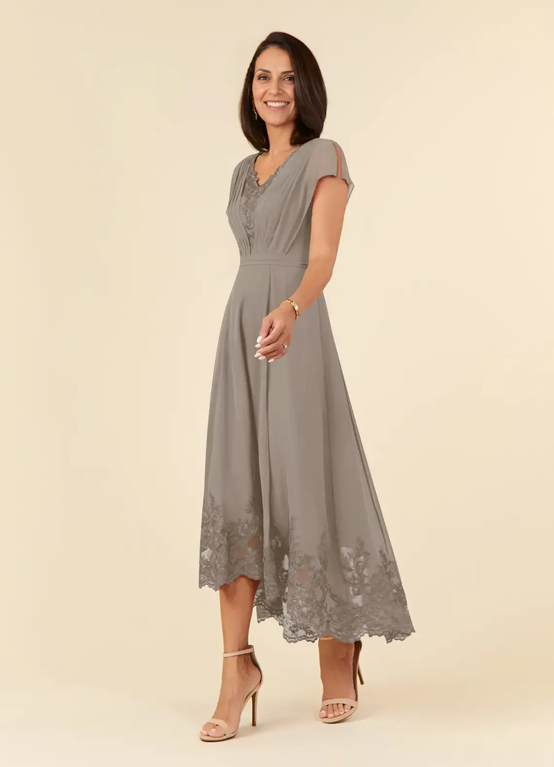 Graceful Stylish Refined Elegant Chiffon A-Line V-Neck Mother of the Bride Dress