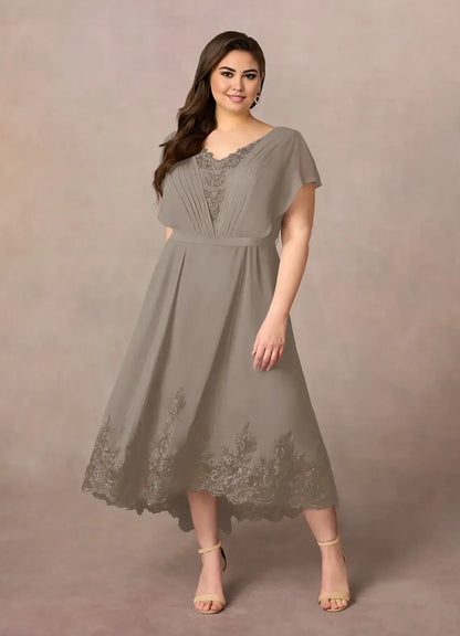 Graceful Stylish Refined Elegant Chiffon A-Line V-Neck Mother of the Bride Dress