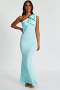 Mint One-Shoulder Bow Detail Mermaid Floor-Length Prom Dress