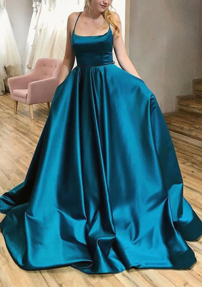 Luxurious Red Pleated A-Line Square-Neck Sleeveless Classic-Back Floor-Length Prom Dress