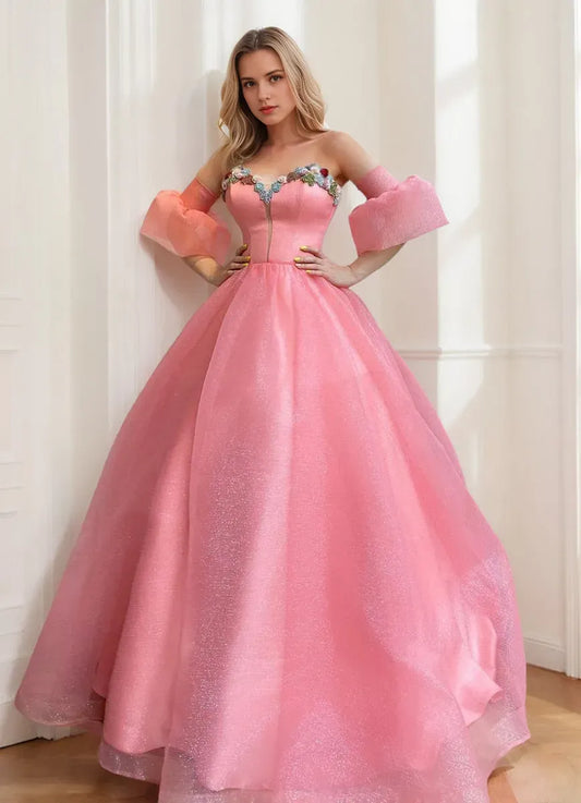 Elegant Red Ruffled A-Line Strapless Sleeveless Classic-Back Floor-Length Prom Dress