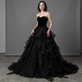 Black Ball Gown Sweetheart Layers Glitter Prom Dress With Train