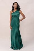 Graceful Stylish Refined Elegant Emerald Green Satin A-Line Sleeveless Floor-Length Prom Dress