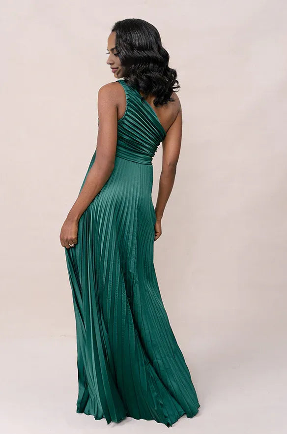 Graceful Stylish Refined Elegant Emerald Green Satin A-Line Sleeveless Floor-Length Prom Dress