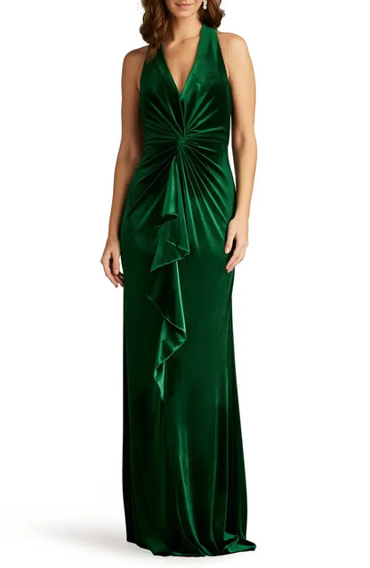 Special Occasion Sophisticated Elegant Emerald Green Velvet A-Line Sleeveless Floor-Length Prom Dress