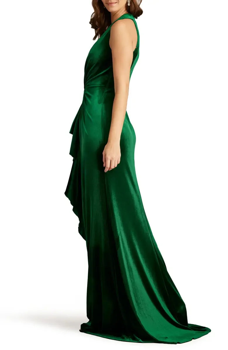 Special Occasion Sophisticated Elegant Emerald Green Velvet A-Line Sleeveless Floor-Length Prom Dress