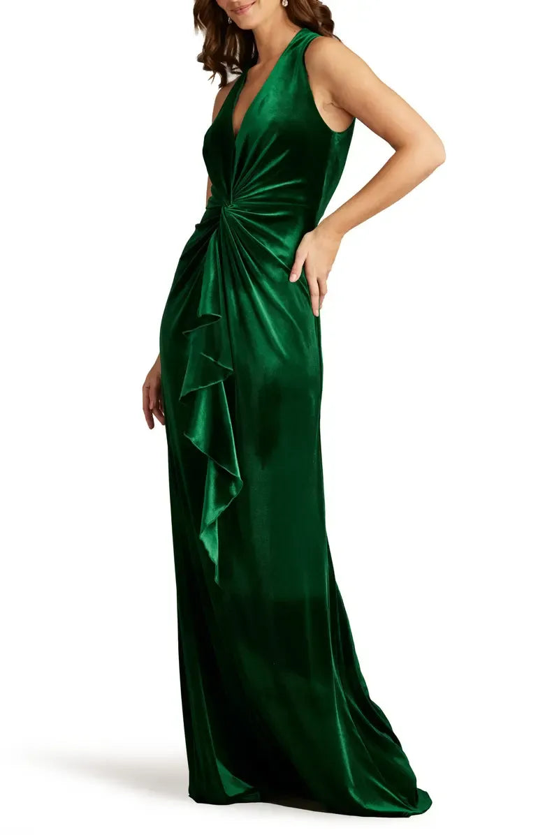 Special Occasion Sophisticated Elegant Emerald Green Velvet A-Line Sleeveless Floor-Length Prom Dress